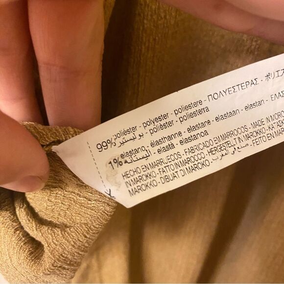 Zara gold tan Textured tan beige brown oversized boho dress mock long sleeve 9 - Picture 8 of 8
